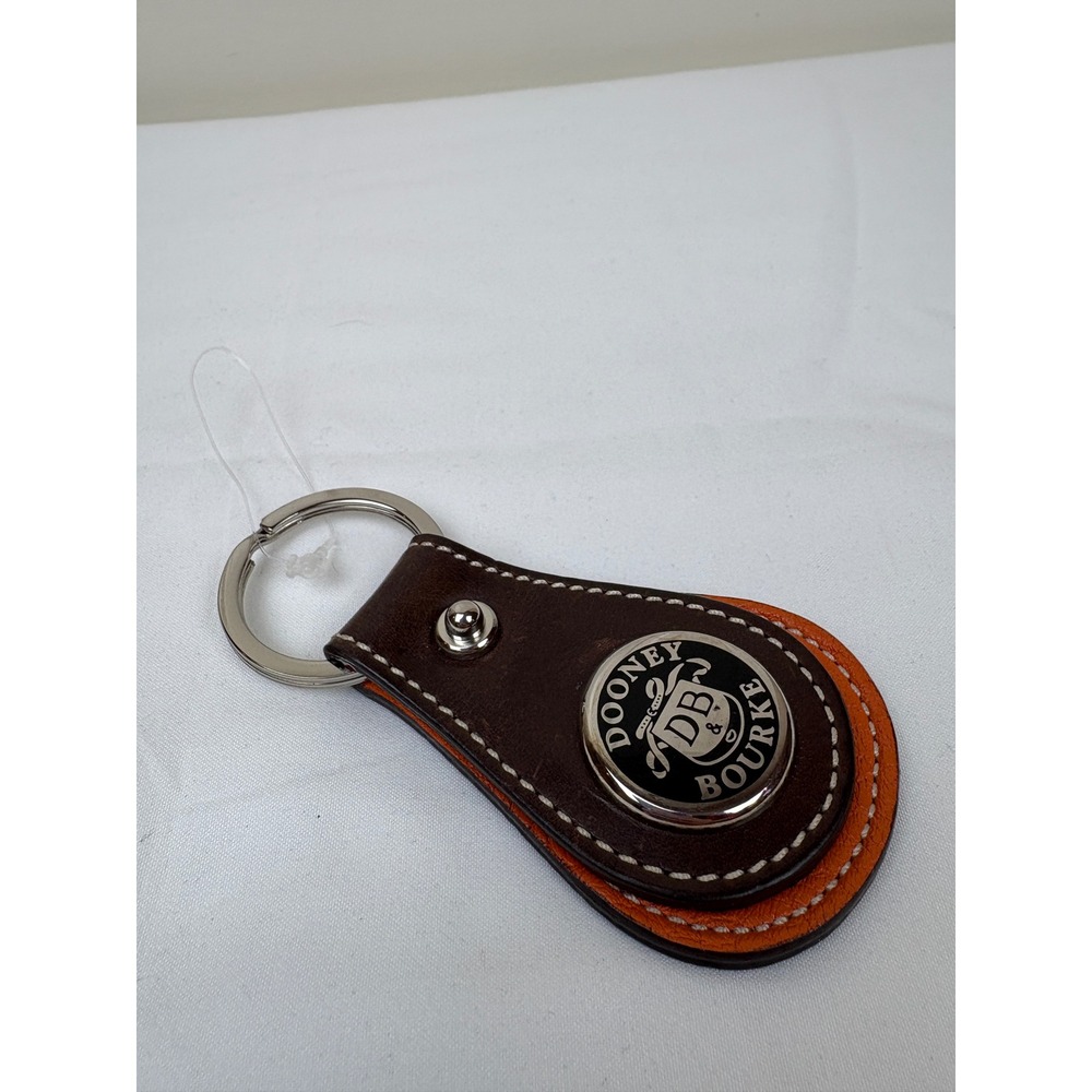 Dooney & Bourke Brown Orange Leather Teardrop Keychain Logo Medallion 4 Inch